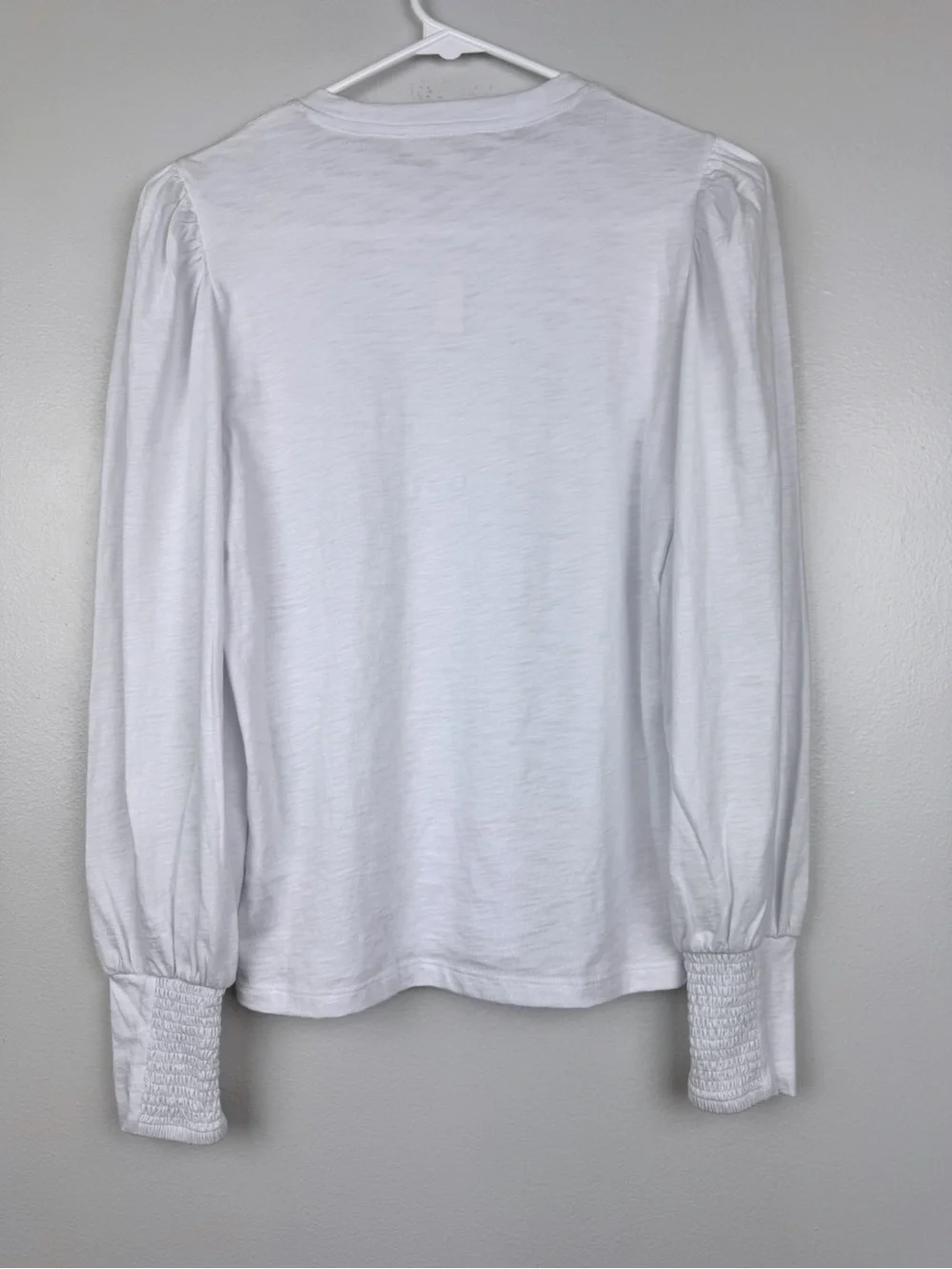 Madewell Soft Slub Jersey Cotton Smocked Long Sleeve Top White Size XS NWT